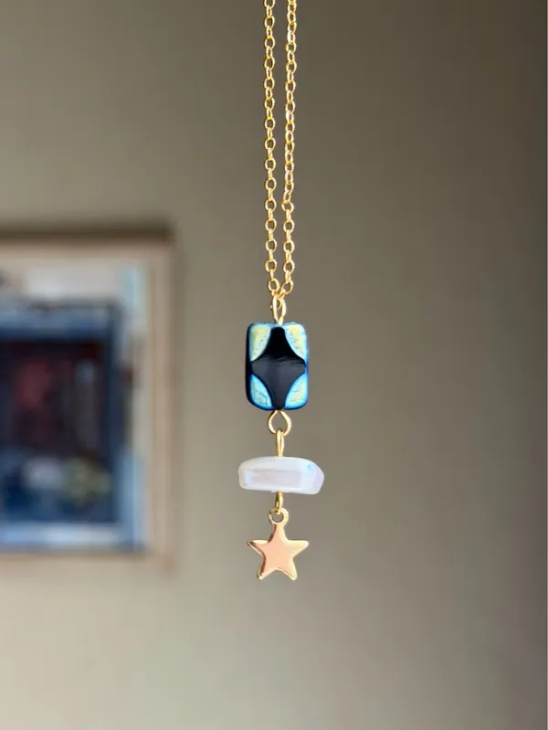 Handmade boho unique whimsy quality gold tone stainless steel necklace🖤 - Image 4
