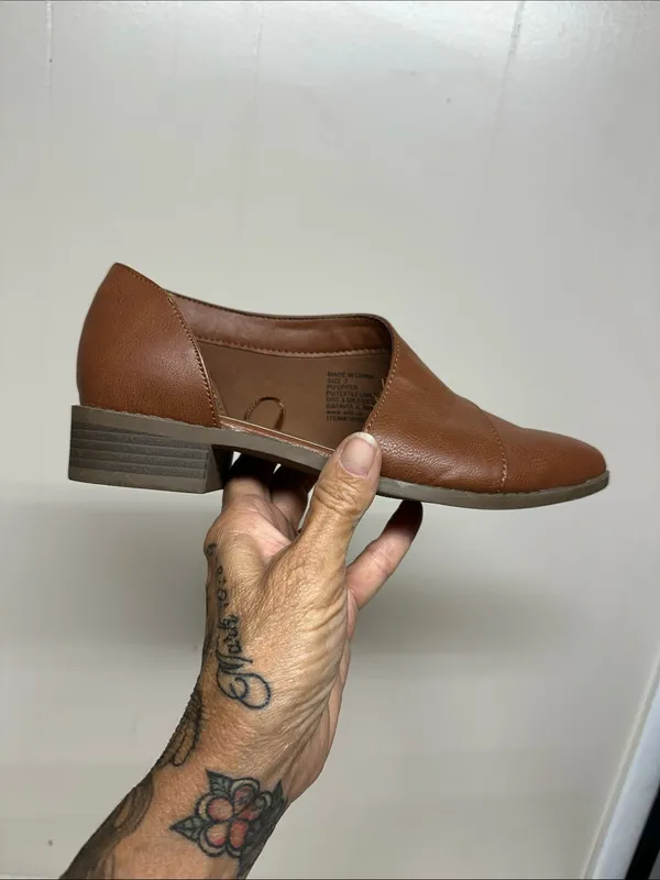 Serra Tan Brown Pointed-Toe D’Orsay Leather Flats - Image 2