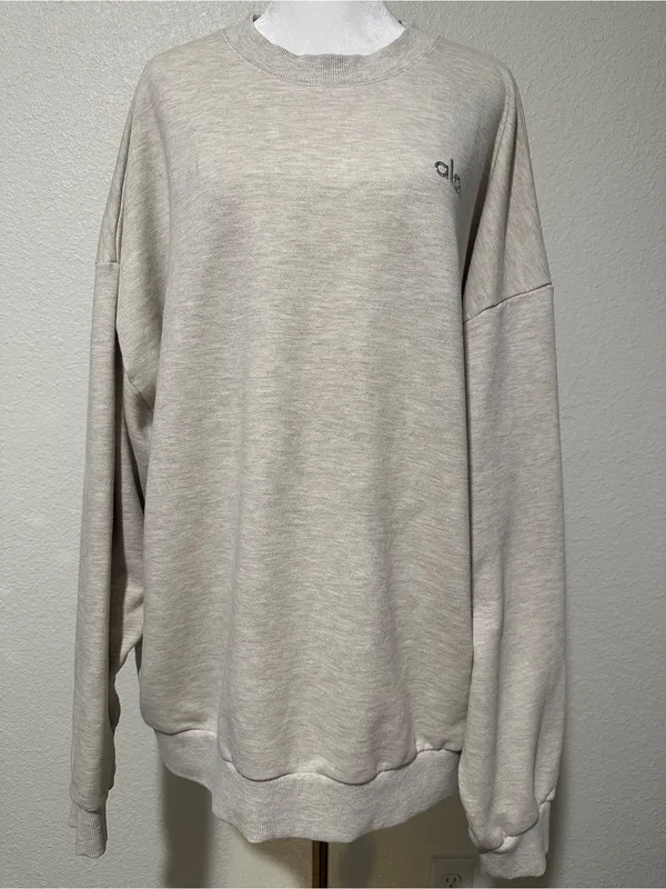 ALO Yoga Female Accolade Crew Neck Pullover Cozy Sweatshirt Oatmeal Heather XL - Image 8