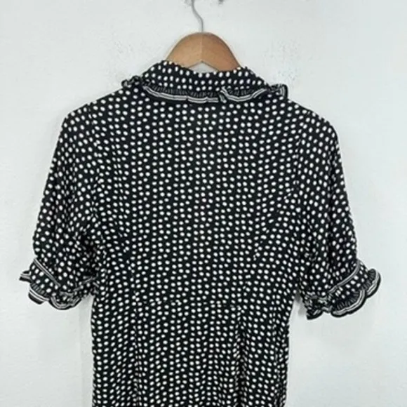 Max Studio London Women's XS Black White Polka Dot Midi‎ Dress Ruffle Trim NWT - Image 11