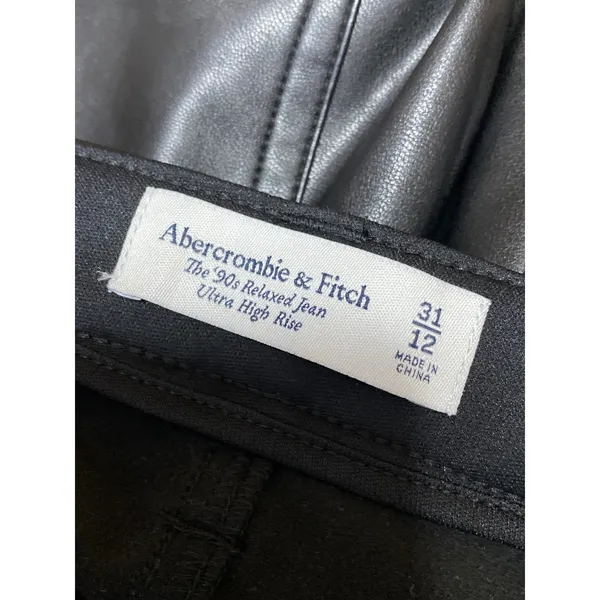 Abercrombie & Fitch 90s The Relaxed Black Faux Leather Vegan Trousers Pants 12 - Image 5