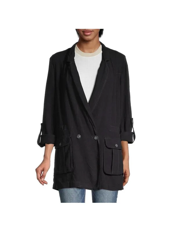 NEW Free People Linen Blend Charly Blazer SIZE MEDIUM MIDNIGHT NWT - Image 14