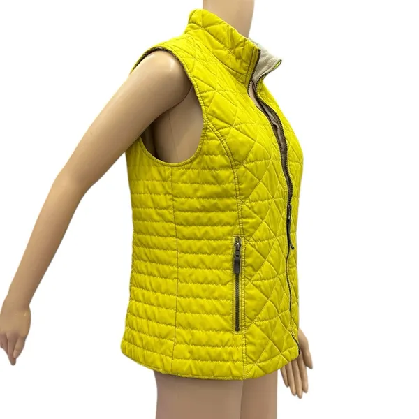 GH Bass and Co Quilted Vest Chartreuse Zip Front Fleece Collar Zip Pocket Medium - Image 6
