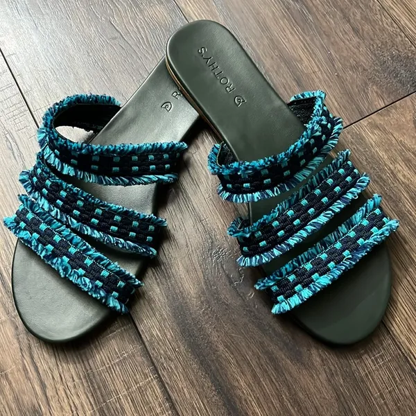 NEW‎ Rothy’s Triple Band Teal Navy Blue Fringe Sandals Size 11 - Image 2