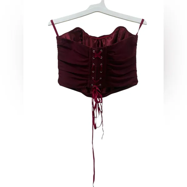 Source Unknown Burgundy Strapless corset top. Dark Academia style. - Image 2