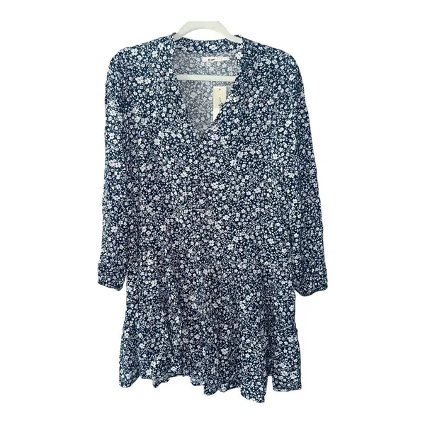 Francesca's Mi Ami Anita Blue‎ Floral V-Neck Mini Baby Doll Dress, Small - Image 2