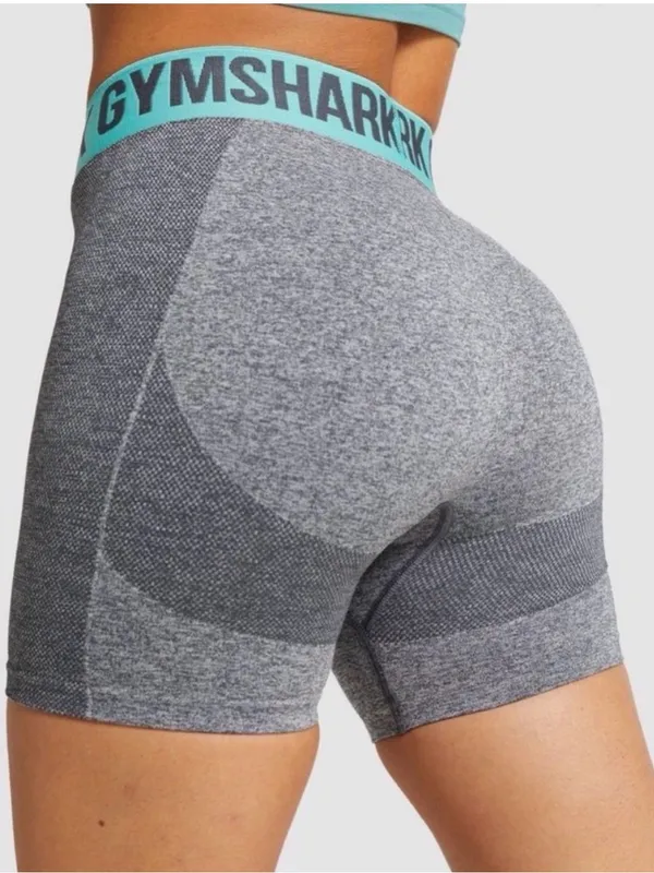 Gymshark Gray Seamless Workout Biker Shorts with Mint Logo Waistband - Image 2