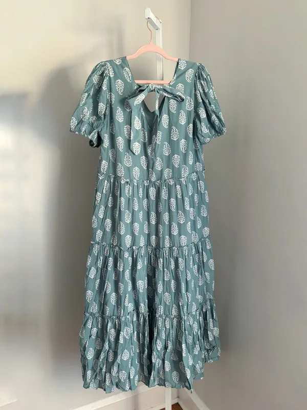 Lucky Brand Women's Teal Puff-Sleeve Tiered Maxi Dress Size Medium Boho Flowy - Image 4