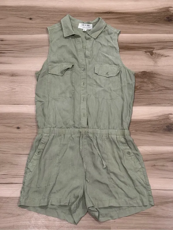 Anthropologie Cloth & Stone Bette Sleeveless Utility Romper Green Women’s Medium - Image 2