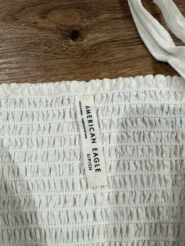 AMERICAN EAGLE Lace Trim White Boho Cotton Babydoll Mini Dress | Size Small - Image 3