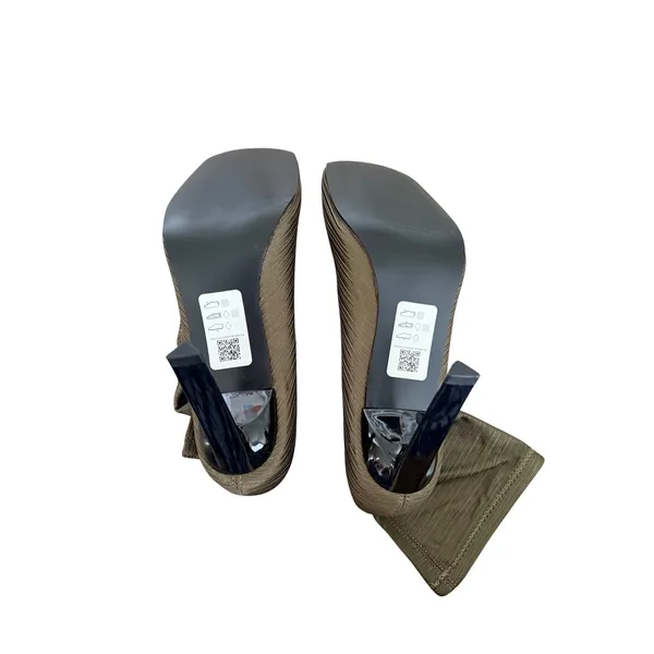 Topshop Olive Green Plissé Square Toe Sock Ankle Boots Stiletto Heel Size‎ 6.5US - Image 8