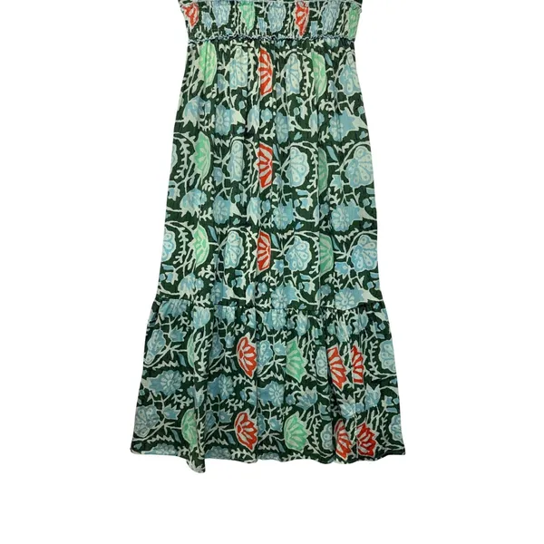 Lukap Paris Floral Cotton Maxi Dress Green Blue Smocked Puff Sleeve S/M Boho‎ - Image 9