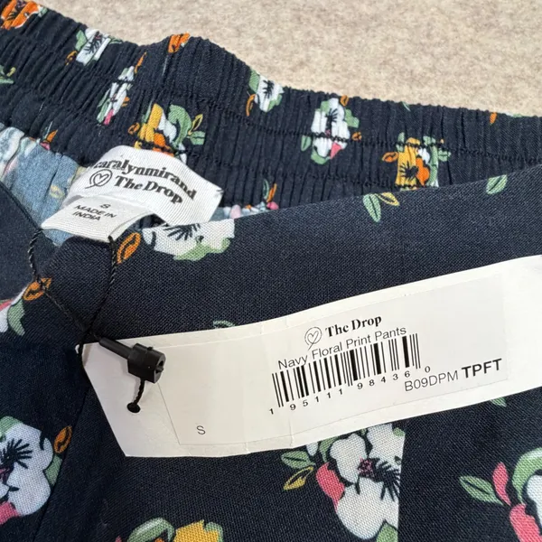 Caralyn Mirand x The Drop Navy Floral Print Wide‎ Leg Viscose Pants Small Boho - Image 4