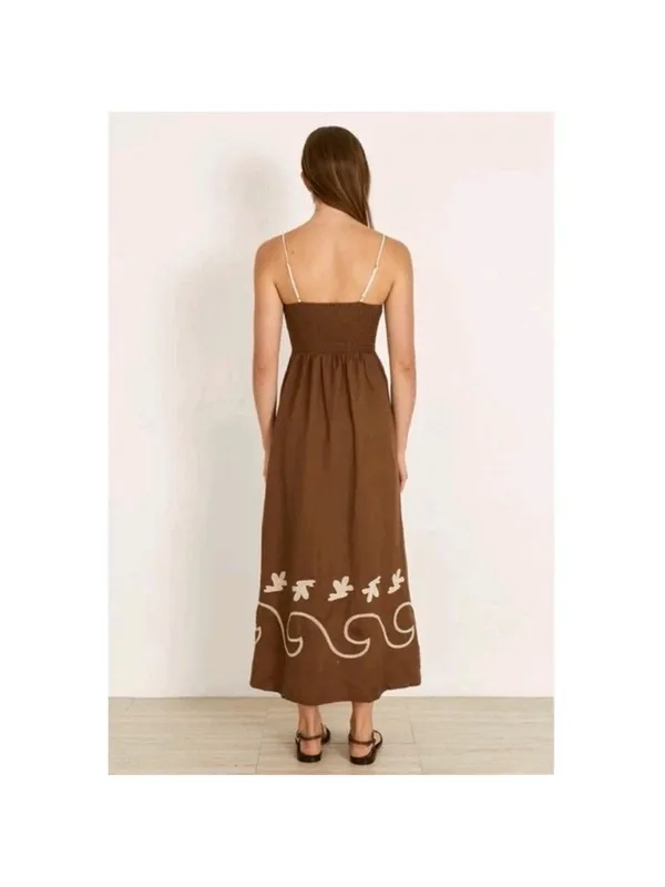 Mon Renn Fresco Embroidered Linen Blend Midi Dress - Image 4