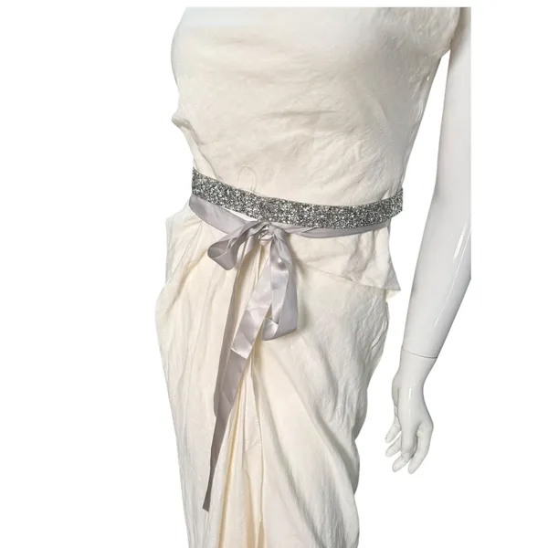 David's Bridal‎ S2035 Silver glitter Embellished Sash ribbon bow Belt OSFM - Image 2