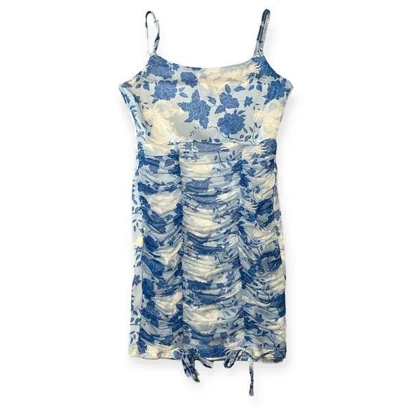 Missguided Blue Dragon‎ Floral Ruched Bodycon Mini Dress Y2K Size 2 Going Out - Image 4