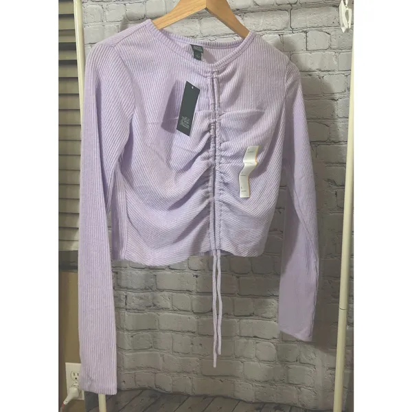 Wild Fable Long Sleeve Lace-Up Cozy Knit Blouse Purple Women's Small NWT - Image 5