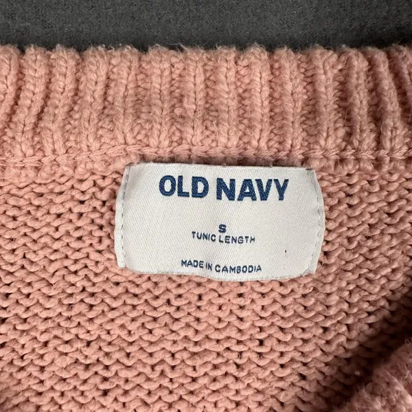 Old Navy Sweater Womens Small Pink Tunic Length‎ V Neck Long Sleeve 100% Cotton - Image 4