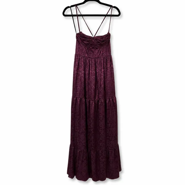 NEW Lulus Vasilia Plum Purple Satin Jacquard Full Tiered Corset Maxi Dress Small - Image 6
