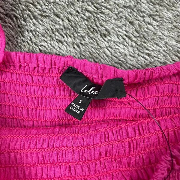 NWT Lulus Hot Pink Smocked Crop Top Women's Small - Image 3