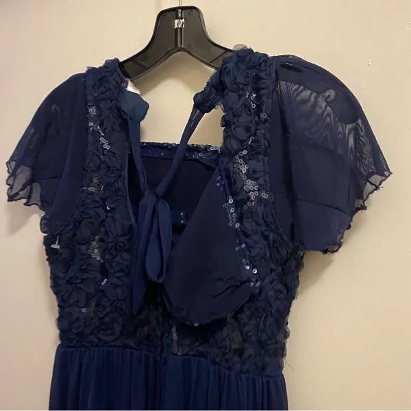 Emerald Sundae Womens Formal Maxi Dress S 32” Navy Blue Lace Sequin Top Pleated - Image 10