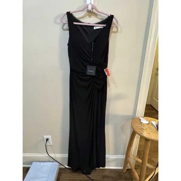 MAC DUGGAL 26513 FAUX WRAP SLEEVELESS V-NECK BLACK GOWN Size 8 - Image 2