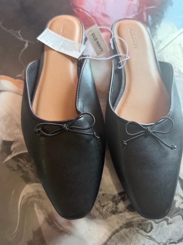 Old Navy Women’s Black Ballet Mule Flats Square Toe Bow Size 9 New With Tags - Image 2