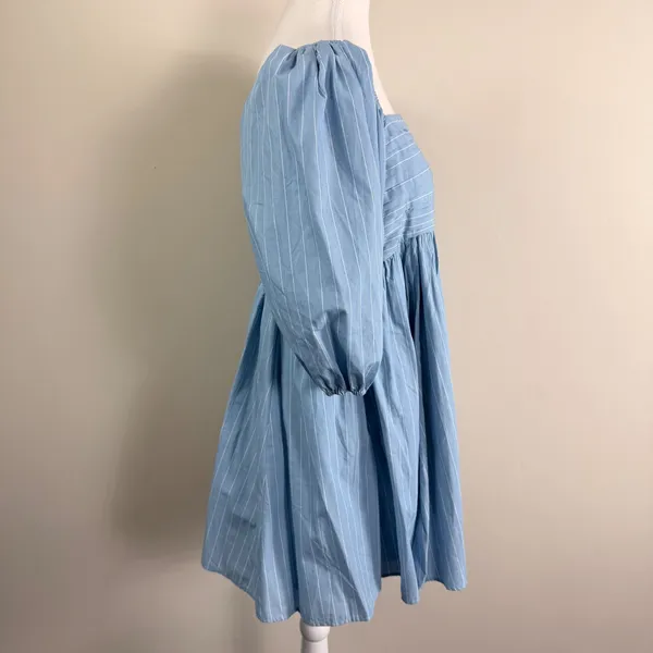 Abercrombie & Fitch Emerson Poplin Pin Stripe Puff Sleeve Mini Dress Size Large - Image 4