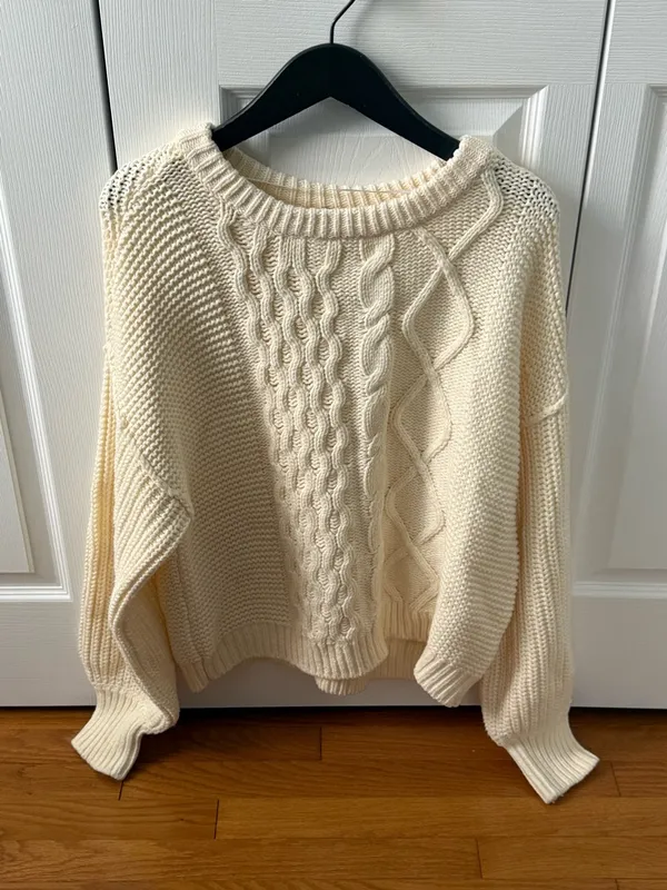 Free People Dream Cable Crew Sweater in Cream - Image 2