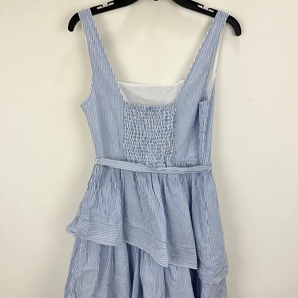 J.Crew Striped Sleeveless Belted Tiered Dress White Banker Blue Retro US 6 NWT - Image 12