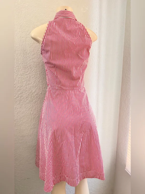 Ralph Lauren Sport red and white striped halter-style sleeveless shirt dress 2 - Image 14