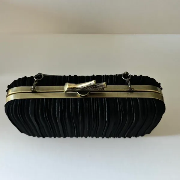 & Other Stories Black Pleated Clutch Golden Metal Purse Bag - Image 6