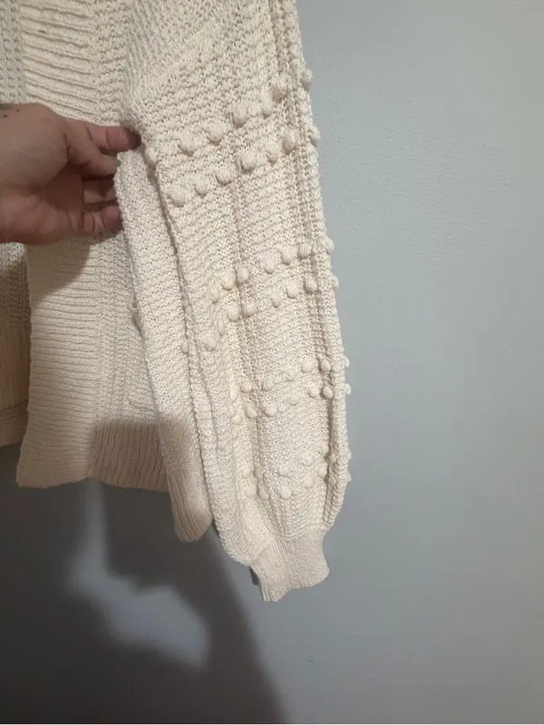 Madewell Cream Open-Front Pom-Pom Sleeve Cardigan - Image 3