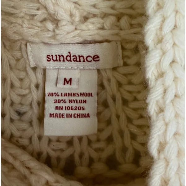 Sundance Cream Lambswool Blend Chunky Knit Dolman Sweater Size M - Image 3
