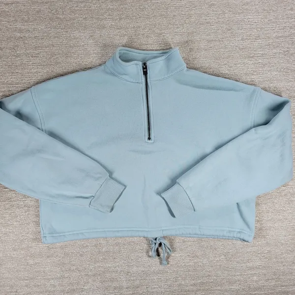 American Eagle Ahh Mazingly Soft Hoodie XS Blue Cropped Fleece Quarter Zip - Image 3