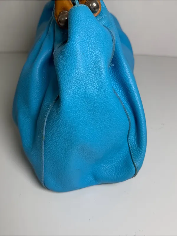 Dulce Brazilian Leather Light Robin Blue Slouchy Satchel Top Handle Hobo Purse - Image 4