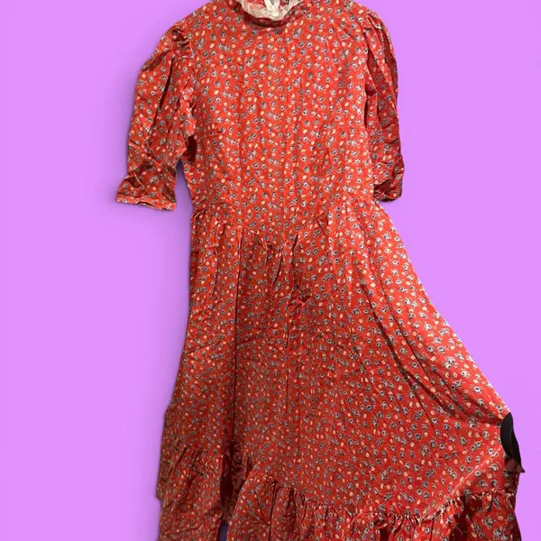 Cute strawberry shortcake prairie milkmaid handmade lace collar maxi dress - Image 3