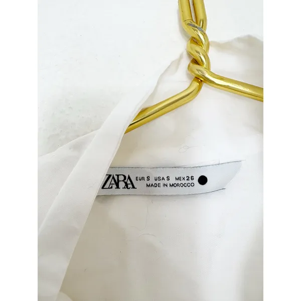Zara White Poplin Tie Neck Oversized Blouse Size Small 8775/545 Chic Preppy - Image 6