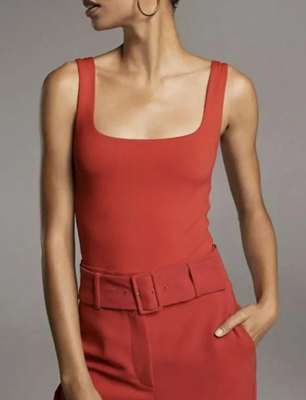 Aritzia Babaton Women’s Contour Sleeveless Square Neck Bodysuit in Red Size S - Image 4