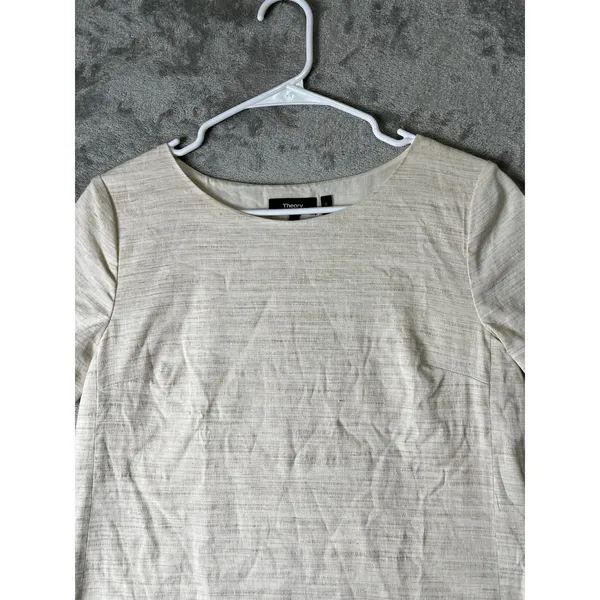 Theory Panel Shift Dress Sharkskin Crunch Linen Blend Short Sleeve Shift Dress S - Image 2