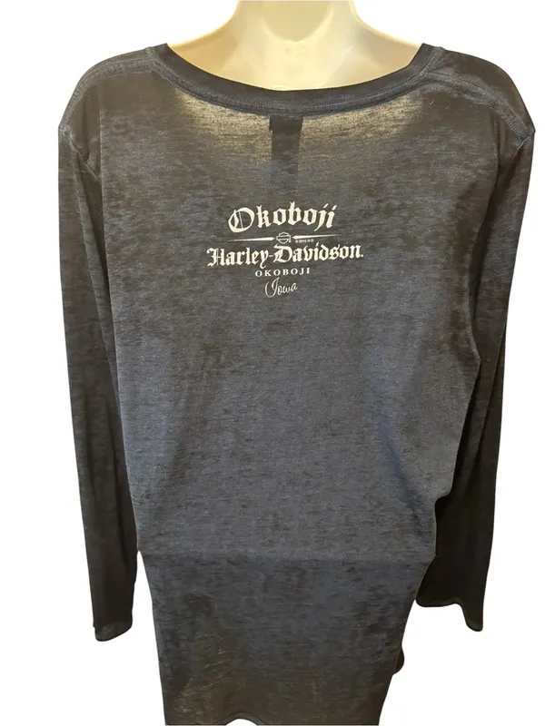 Harley Davidson Motorcycles Burn~Out V~Neck Tee XL Okoboji Iowa Bling Graphics - Image 2
