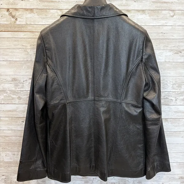 Vtg Wilsons Leather Maxima Womens M Jacket Black Leather Fitted 3 Button Y2K EUC - Image 6