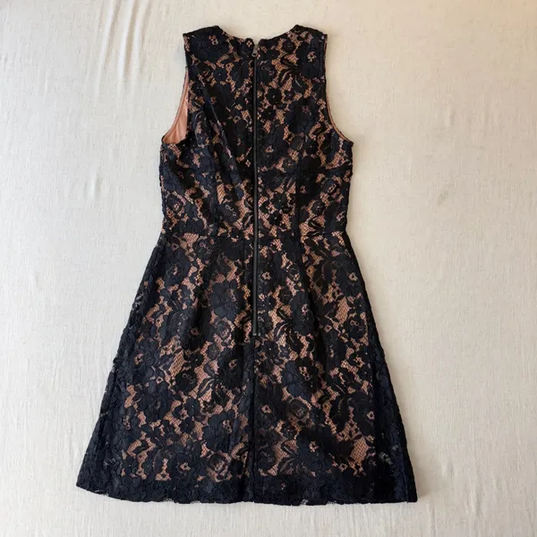 French Connection Floral Lace Sleeveless Mini Cocktail Dress Womens 4 Black Nude - Image 2