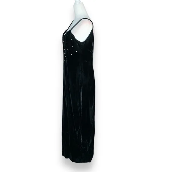Vintage‎ Black Velvet Pearl Beaded Maxi Slip Dress 90s Formal Evening Size 10 - Image 4