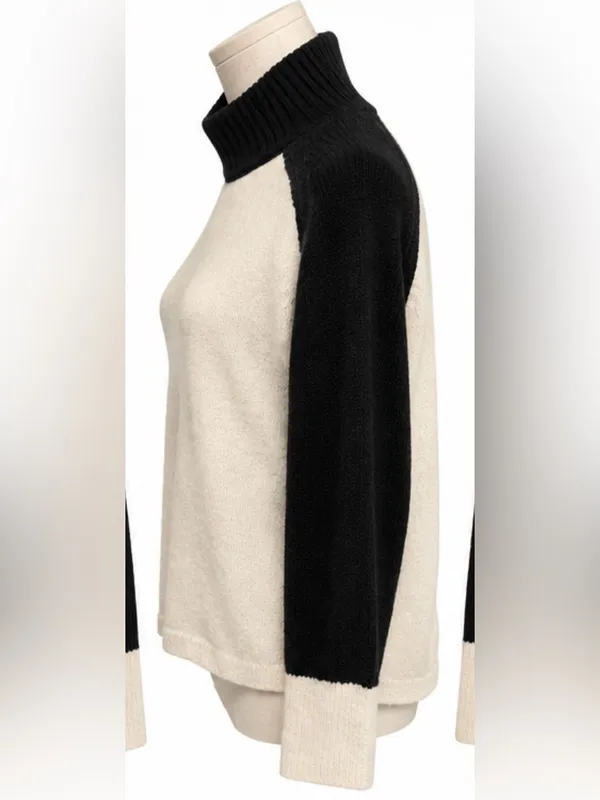 Sanctuary Black Ivory Colorblock Turtleneck Sweater Size L - Image 2