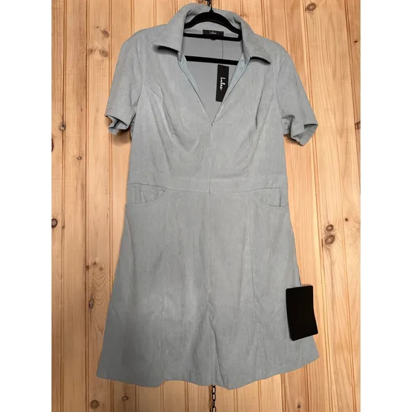 NWT Lulus Go-Getter Light Blue Corduroy Mini Dress With Pockets Casual Size XL - Image 2