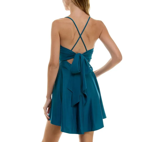 City Studios Juniors Draped Sleeveless Satin Fit Flare Dress Teal Blue Green 7/8 - Image 7