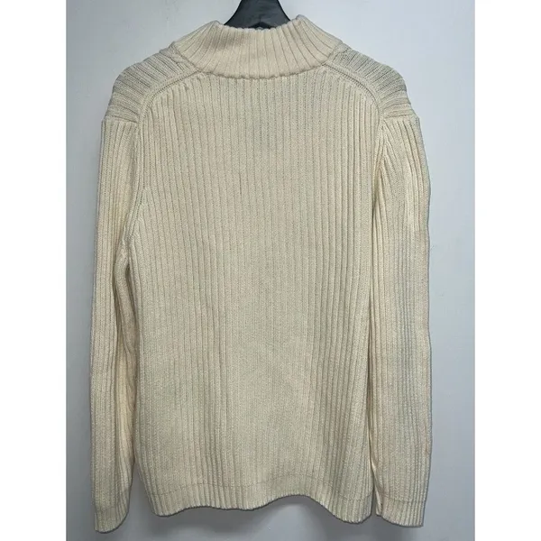 Lands End Women Cable Knit Sweater Size L Cream Ivory 1/4 Zip Pullover Mock Neck - Image 3