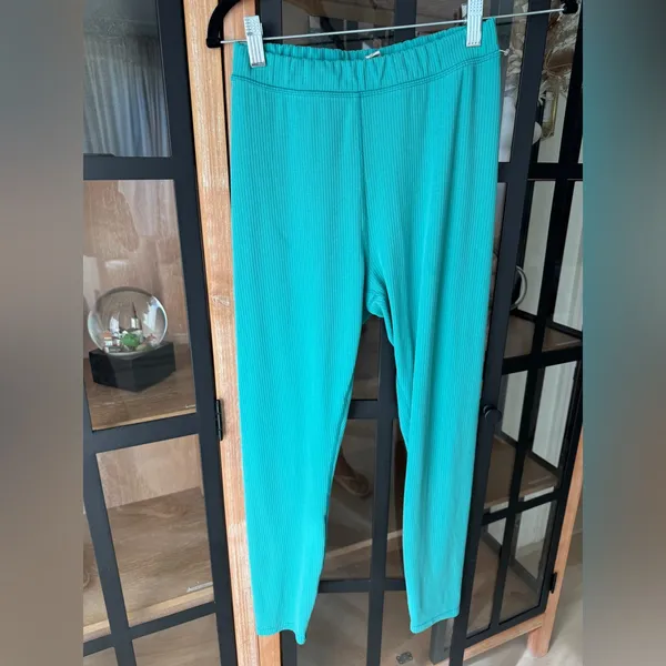 ALO leggings ribbed blissful high waisted 7/8 ocean teal emerald workout - Image 2