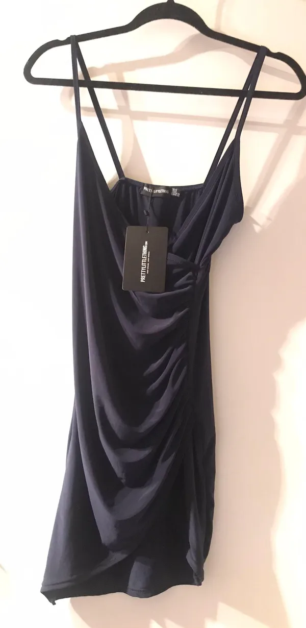 Pretty Little Thing Navy Runched Side Strappy Bodycon - Image 7